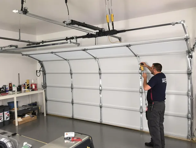 Wrentham Garage Door Repair certified technician performing overhead door system repair in Wrentham