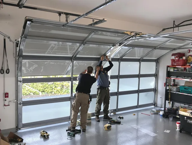 Wrentham Garage Door Repair expert performing precise panel replacement on Wrentham garage door